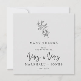 Tarjeta De Agradecimiento MRS & MRS Wedding Black Fancy Minimalist Branches