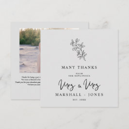 Tarjeta De Agradecimiento MRS & MRS Wedding Black Fancy Minimalist Branches