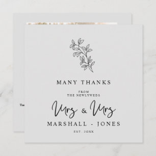 Tarjeta De Agradecimiento MRS & MRS Wedding Black Fancy Minimalist Branches