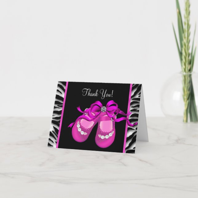 Tarjeta De Agradecimiento Muchacha de cebra rosa caliente gracias (Anverso)