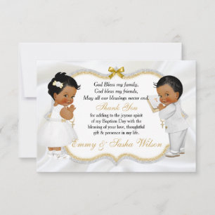 Tarjeta De Agradecimiento Muchacha gemela Bebé Baptismo Cruz de Oro Gracias