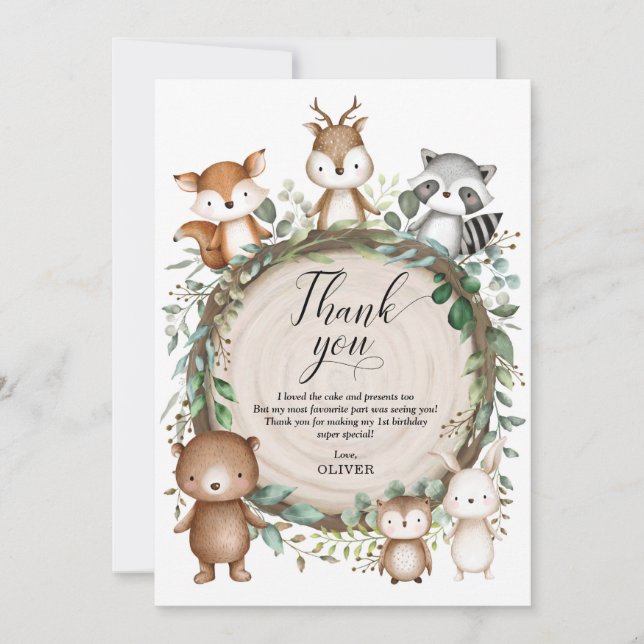Tarjeta De Agradecimiento Muchacho animado de bosque de bosques de bosques d (Anverso)