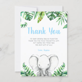 Tarjeta De Agradecimiento Muchacho Baby Shower del elefante de la selva