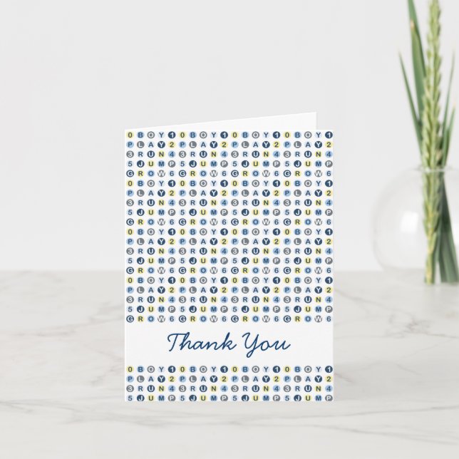 Tarjeta De Agradecimiento Muchacho bebé azul y amarillo gracias (Anverso)