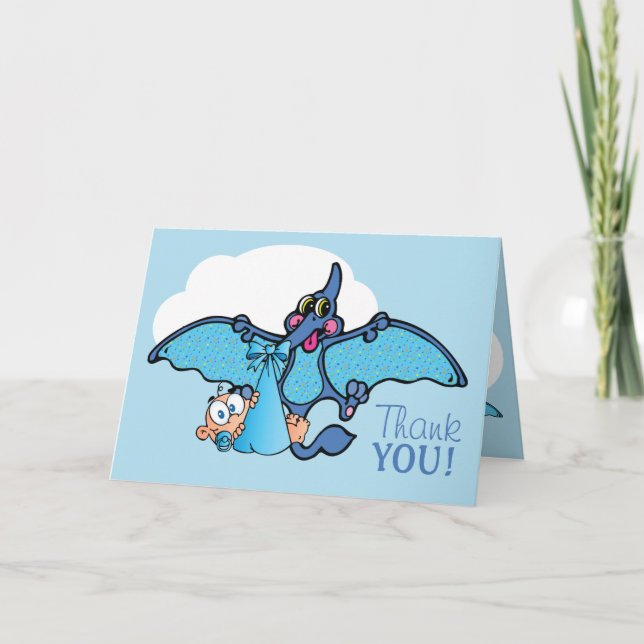 Tarjeta De Agradecimiento Muchacho de Dinosaurio Pterodáctilo Baby Shower Gr (Anverso)
