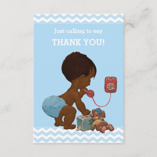 Tarjeta De Agradecimiento Muchacho étnico en Baby Shower por teléfono gracia
