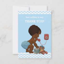 Tarjeta De Agradecimiento Muchacho étnico en Baby Shower por teléfono gracia