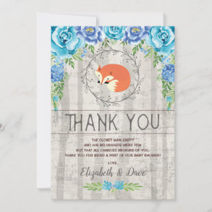Tarjeta De Agradecimiento Muchacho floral azul rústico Baby Shower del