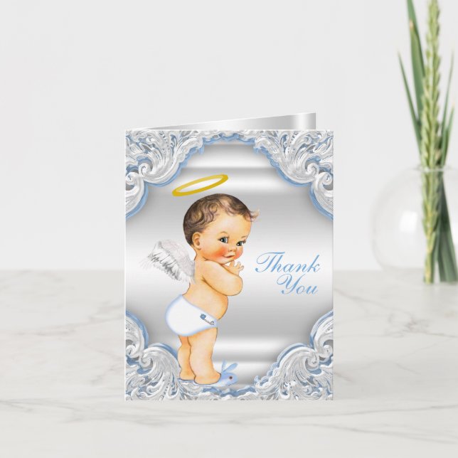 Tarjeta De Agradecimiento Muchachos Angel Baptism Gracias (Anverso)