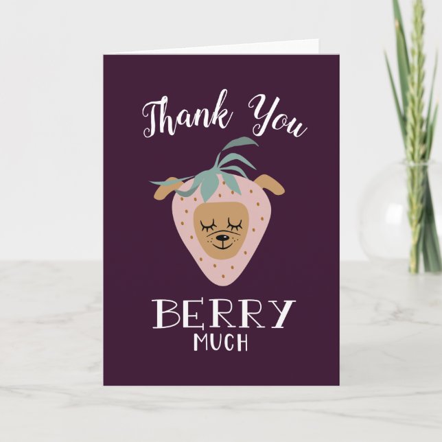 Tarjeta De Agradecimiento Muchas gracias BERRY | Cute Strawberry Dog Pun (Anverso)