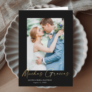 Tarjeta De Agradecimiento Muchas Gracias Foto Boda Escritura Moderna en Oro