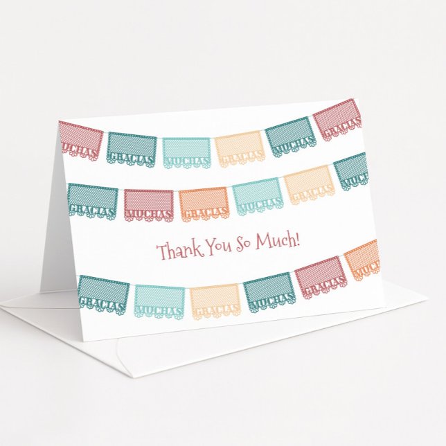 Tarjeta De Agradecimiento Muchas Gracias Papel Picado Baby Shower Mexicano (Muchas gracias papel picado Mexican inspired thank you card design in muted fall colors)