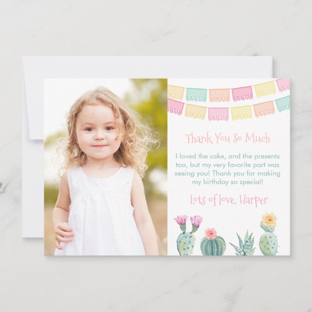 Tarjeta De Agradecimiento Muchas gracias Papel Picado Cacti (Anverso)
