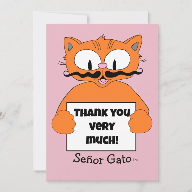 Tarjeta De Agradecimiento ¡Muchas Gracias! Personalizado lindo Gato Mustache (Anverso)