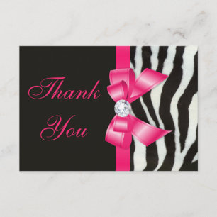 Tarjeta De Agradecimiento Muchas Gracias Zebra de Boda Lazo Rosa Brillante