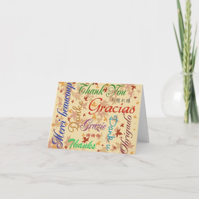 Tarjeta de agradecimiento. Muchos idiomas, saludo  (Anverso)
