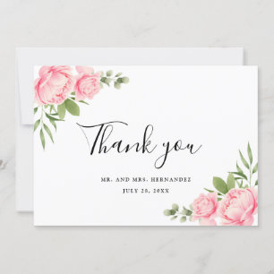 Tarjeta De Agradecimiento Muelle de acuarela floral / boda rosa de verano