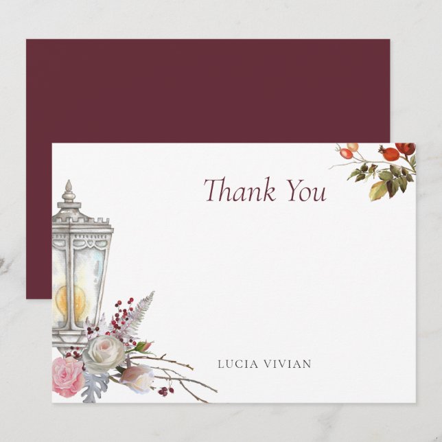 Tarjeta De Agradecimiento Muestra de bodas rústicas florales rosas y lintern (Anverso / Reverso)