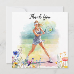 Tarjeta De Agradecimiento Mujer jugadora de tenis está jugando tenis