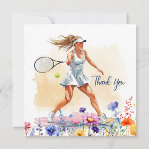 Tarjeta De Agradecimiento Mujer jugadora de tenis está jugando tenis