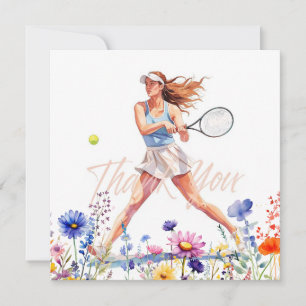 Tarjeta De Agradecimiento Mujer jugadora de tenis está jugando tenis