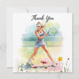 Tarjeta De Agradecimiento Mujer jugadora de tenis está jugando tenis