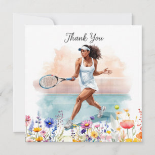 Tarjeta De Agradecimiento Mujer jugadora de tenis está jugando tenis