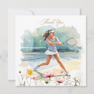 Tarjeta De Agradecimiento Mujer jugadora de tenis está jugando tenis