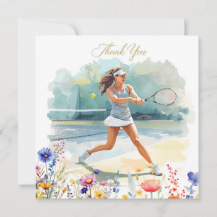 Tarjeta De Agradecimiento Mujer jugadora de tenis está jugando tenis