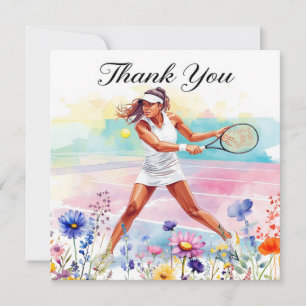 Tarjeta De Agradecimiento Mujer jugadora de tenis está jugando tenis