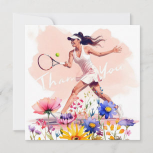 Tarjeta De Agradecimiento Mujer jugadora de tenis está jugando tenis