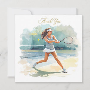 Tarjeta De Agradecimiento Mujer jugadora de tenis está jugando tenis