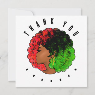 Tarjeta De Agradecimiento Mujer niña negra panafricana orgullo afro verde ro