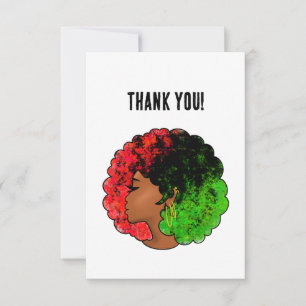 Tarjeta De Agradecimiento Mujer niña negra panafricana orgullo afro verde ro