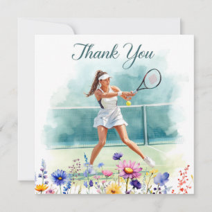 Tarjeta De Agradecimiento Mujer tenista está jugando tenis