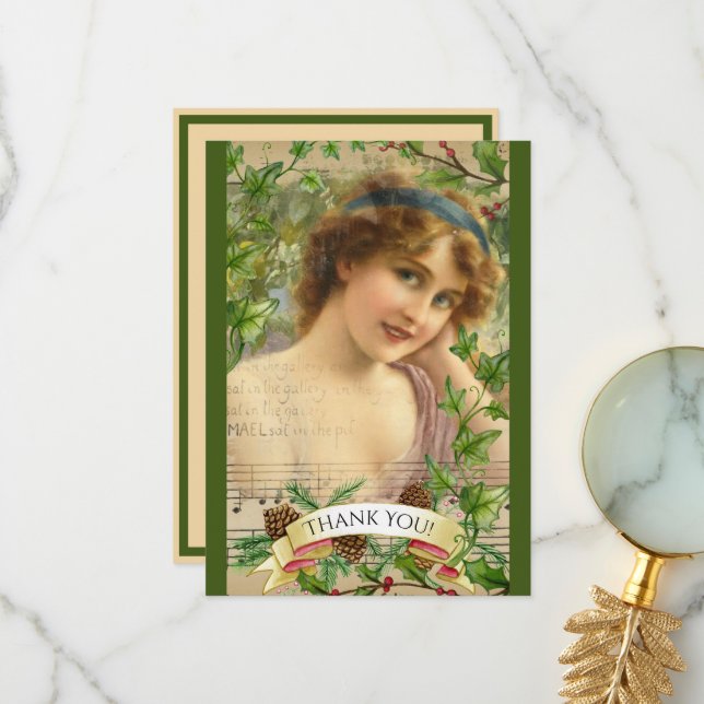 Tarjeta De Agradecimiento Mujer victoriana en el jardín (Anverso/Reverso In Situ)