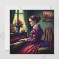 Mujer victoriana tocando el piano, pintura al óleo