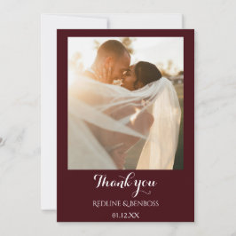 Tarjeta De Agradecimiento Multi photo Burgundy Wedding   Flat Thank You Card
