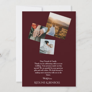 Tarjeta De Agradecimiento Multi photo Burgundy Wedding   Flat Thank You Card