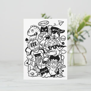 Tarjeta De Agradecimiento Multitud de personajes de caricatura quirky