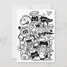 Tarjeta De Agradecimiento Multitud de Personajes de Dibujos Animados Excéntr