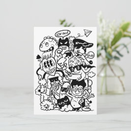 Tarjeta De Agradecimiento Multitud de Personajes de Dibujos Animados Excéntr