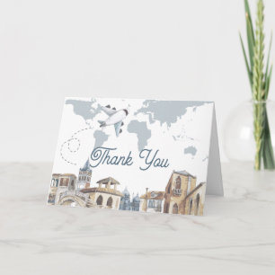 Tarjeta De Agradecimiento Mundo Mapa de Aventura de Viaje Azafata Baby Showe