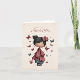 Tarjeta De Agradecimiento Muñeca de Hada Caprichosa Retro Adorable