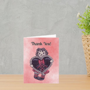 Tarjeta De Agradecimiento Muñeca de Tela con tema Gótico Corazón Negro Encaj