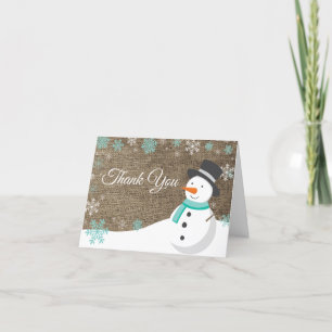 Tarjeta De Agradecimiento Muñeco de nieve de Navidad de invierno Arpillera a