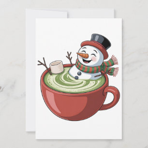 Tarjeta De Agradecimiento Muñeco de nieve en bañera de Matcha divertido Navi