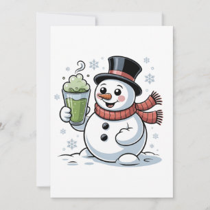 Tarjeta De Agradecimiento Muñeco de nieve sosteniendo una bebida de matcha d