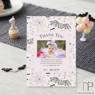 Tarjeta De Agradecimiento Murciélagos Lindos y Espeluznantes Rosa Pastel Hal
