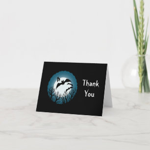 Tarjeta De Agradecimiento Murciélagos y árboles contra la luna